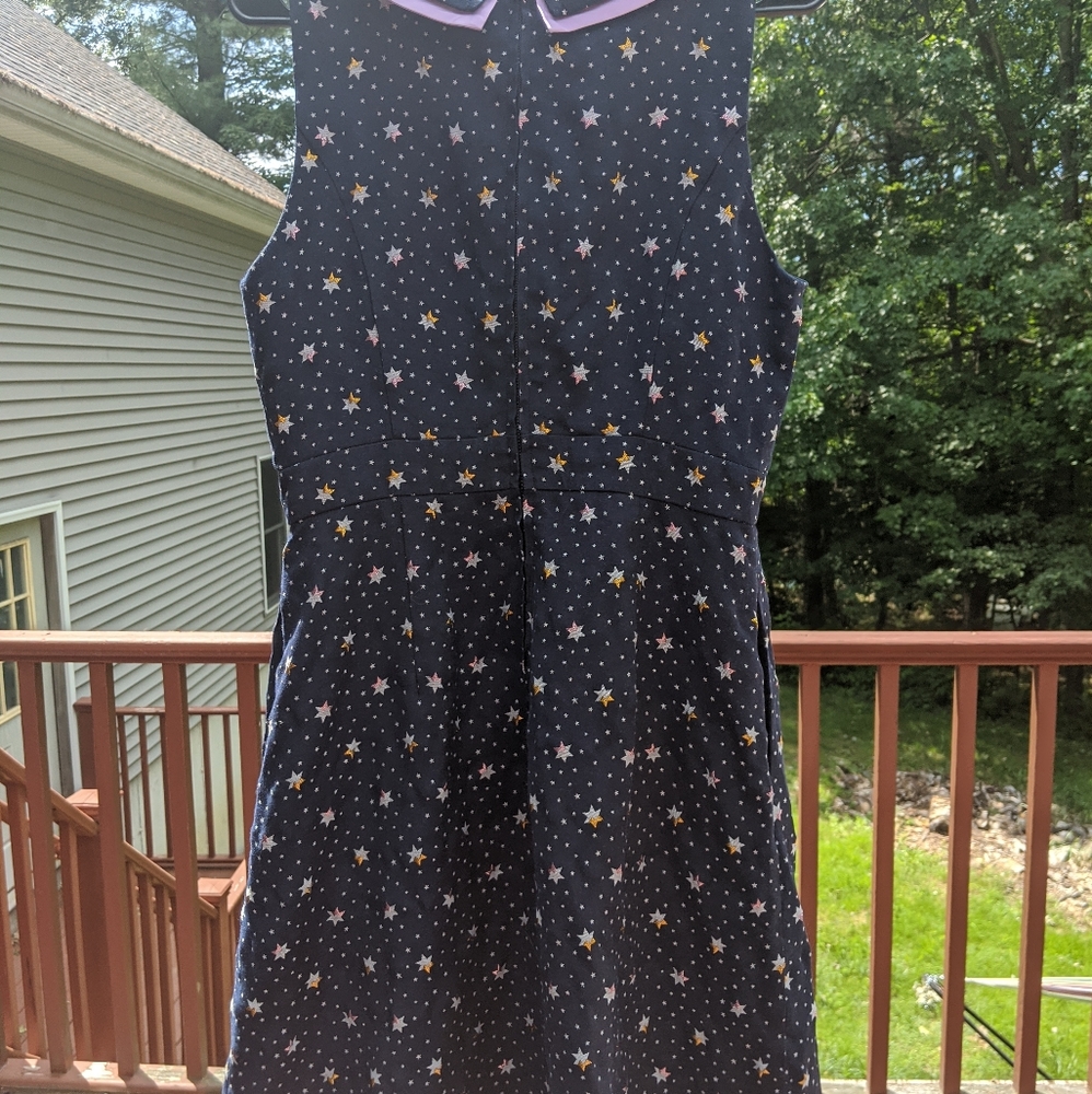 Double Collared Sparkly Star Print Dress Mod Cloth